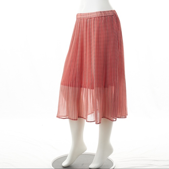 Banana Republic Release Pleated Midi Skirt Red Hits Mid Calf Elastic Waistband - Picture 4 of 7